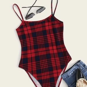 RED AND NAVY BLUE BODYSUIT